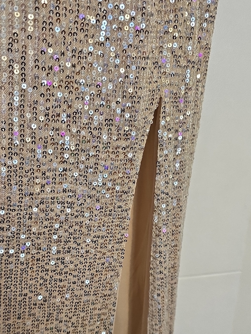 Sequined Cowl Neck Evening Gown in Champagne - Picture 3 of 5